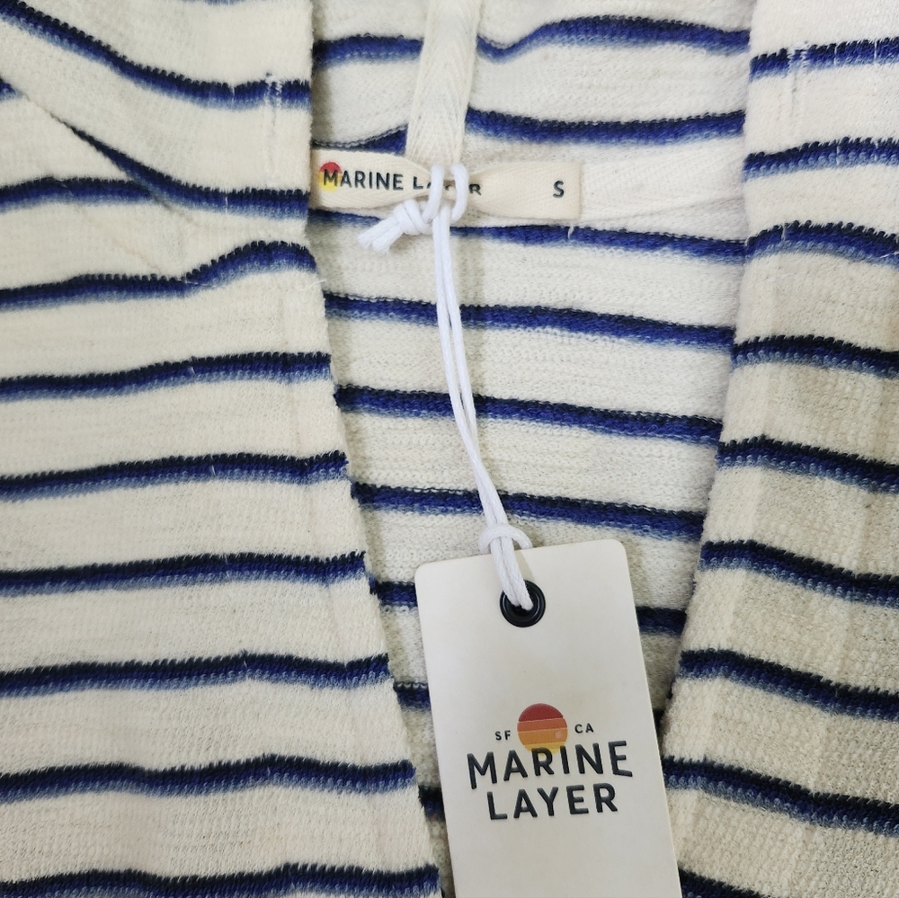 Marine Layer Playa Hoodie Navy Cream Stripe Women's Size S NWT - Picture 2 of 8